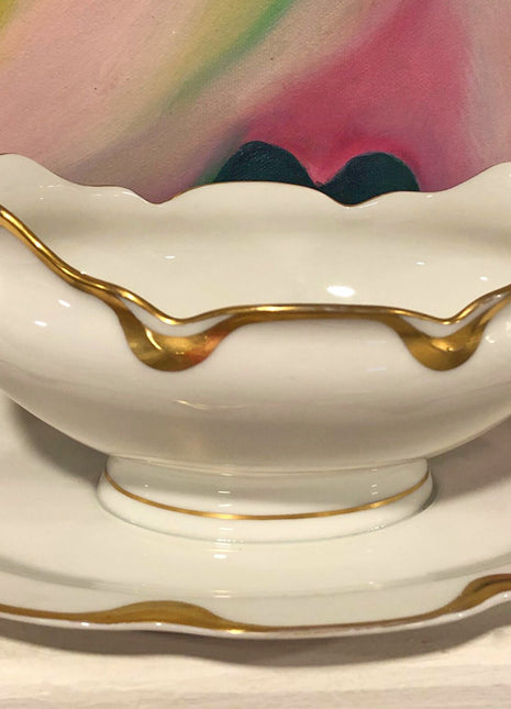 Antique Haviland Limoges Gravy Boat. Silver Anniversary Pattern or Schleiger #19.