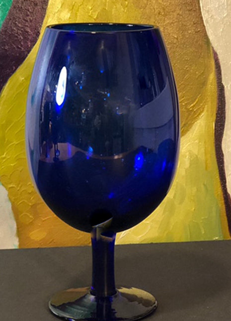 Cobalt Blue Water Goblets. Set of Four Large Glasses. Gift Idea.