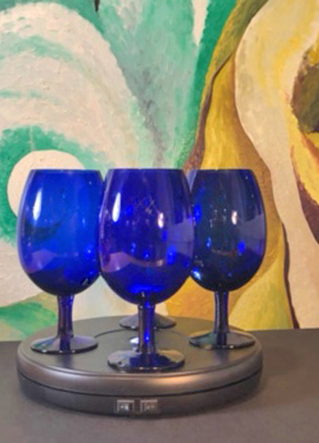 Cobalt Blue Water Goblets. Set of Four Large Glasses. Gift Idea.