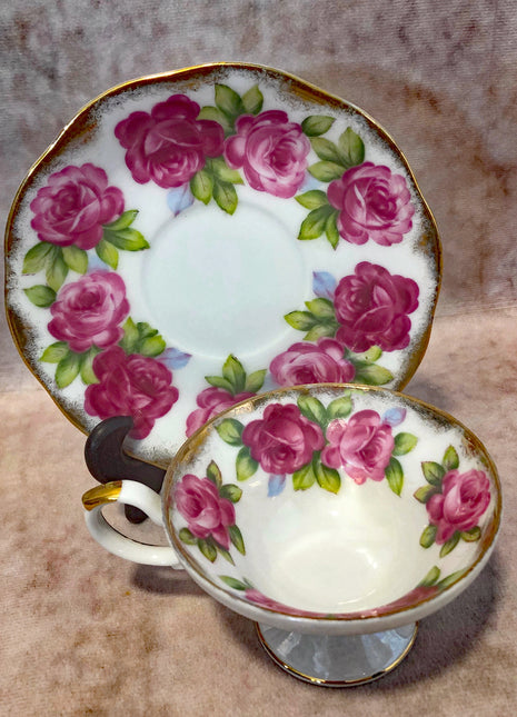 Antique Cup and Saucer with Hand Painted Roses by Del Mar, Japan.