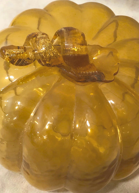 Hand Blown Amber Glass Pumpkin. Home Decor for Fall, Halloween, Thanksgiving.