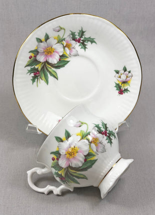 Vintage Tea Cup with Saucer by Whitehall. Floral Pattern. Made in England.