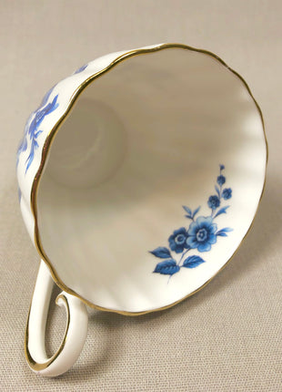 Vintage Tea Cup with Saucer by Royal Tuscan. Blue White Floral Pattern. Made in England.