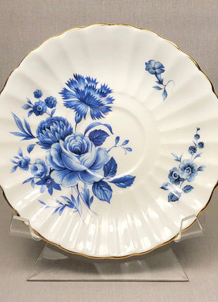 Vintage Tea Cup with Saucer by Royal Tuscan. Blue White Floral Pattern. Made in England.