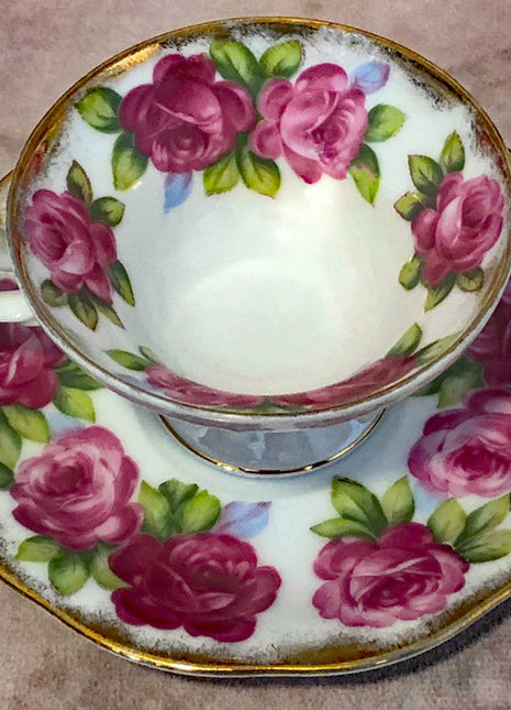 Antique Cup and Saucer with Hand Painted Roses by Del Mar, Japan.