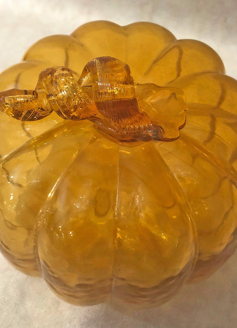 Hand Blown Amber Glass Pumpkin. Home Decor for Fall, Halloween, Thanksgiving.