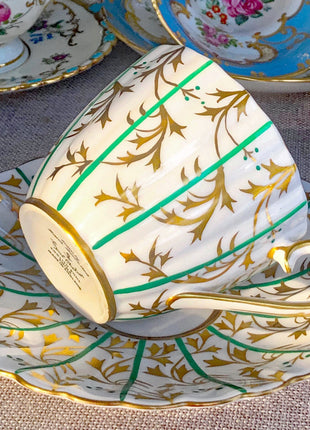 Vintage English Tea Cup and Saucer by Royal Chelsea. Antique Hand Decorated Teaware.