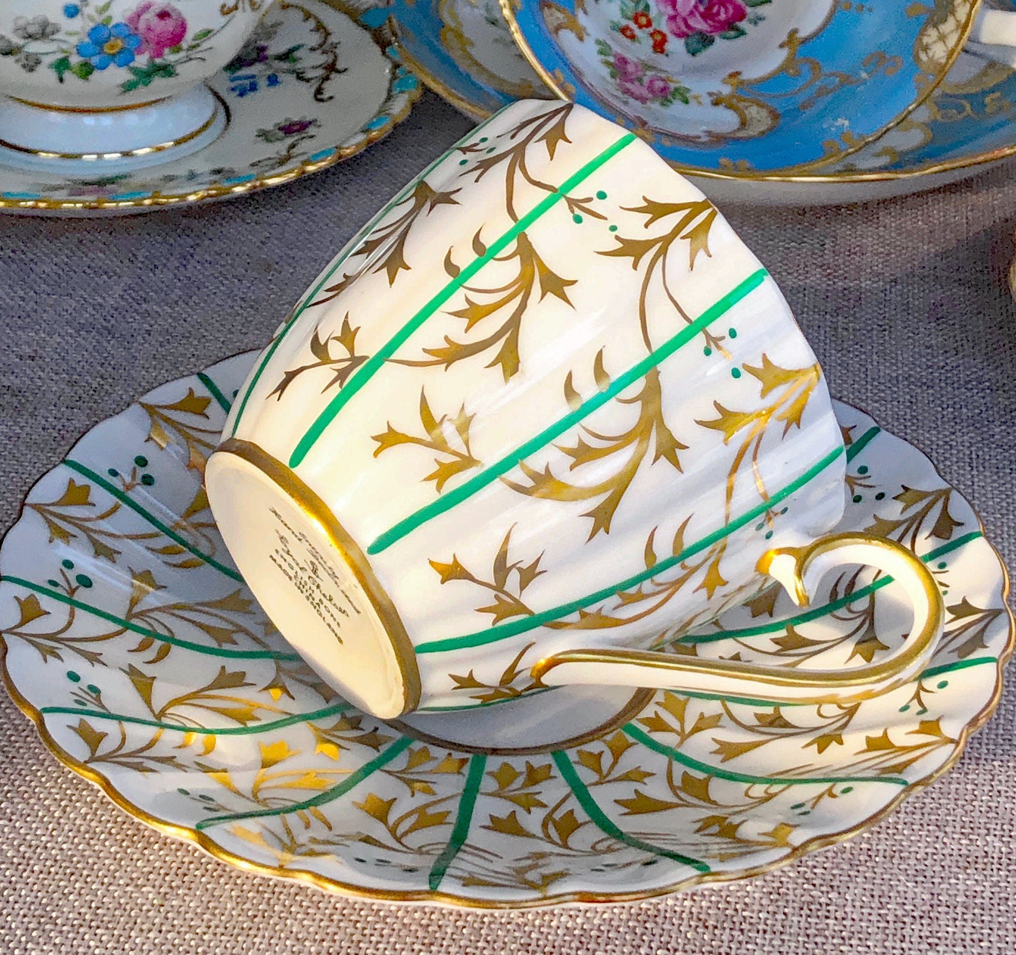 Antique Cup and Saucer by Royal Chelsea. Hand Decorated Tea Set Made in  England.