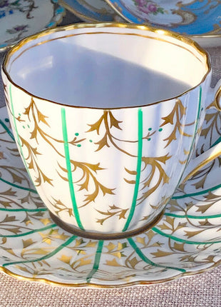 Vintage English Tea Cup and Saucer by Royal Chelsea. Antique Hand Decorated Teaware.