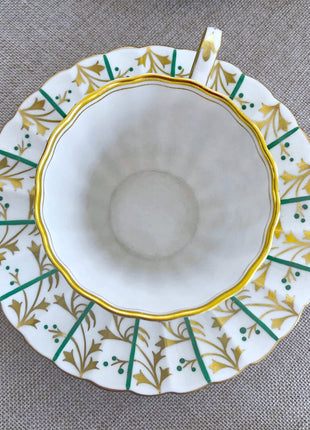 Vintage English Tea Cup and Saucer by Royal Chelsea. Antique Hand Decorated Teaware.