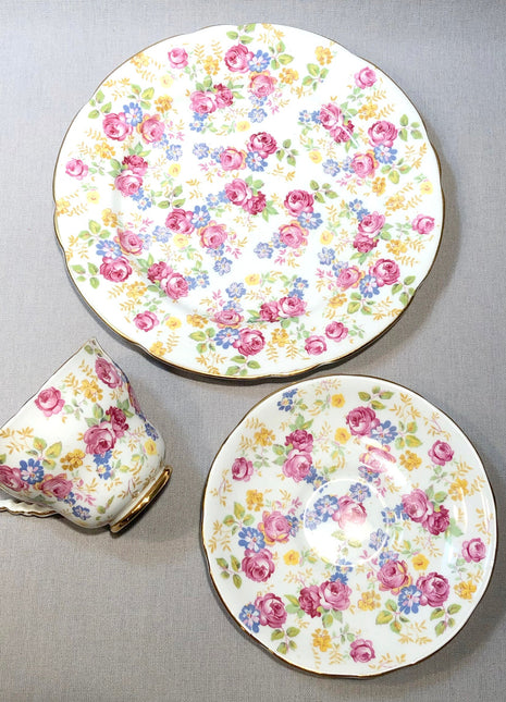 Royal Stafford Cup ,  Saucer , Plate Trio with Pink June Roses.