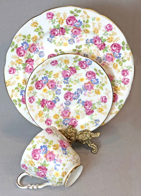 Royal Stafford Cup ,  Saucer , Plate Trio with Pink June Roses.