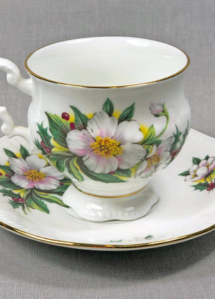Tea Cup with Saucer by Staffordshire , Royal Patrician. Floral Pattern. Made in England.