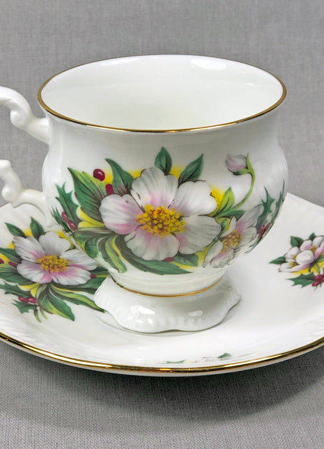 Vintage Tea Cup with Saucer by Whitehall. Floral Pattern. Made in England.