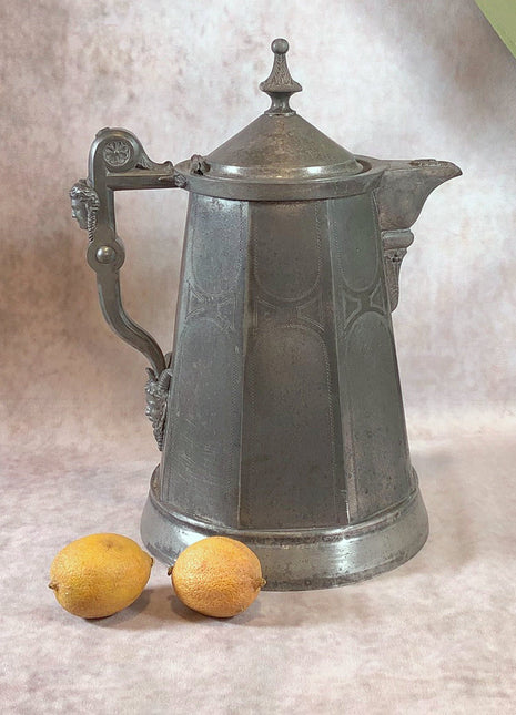 Antique JA Stimpson Double Wall Water Jug Silver Plated Water Pitcher with Enamel Lining