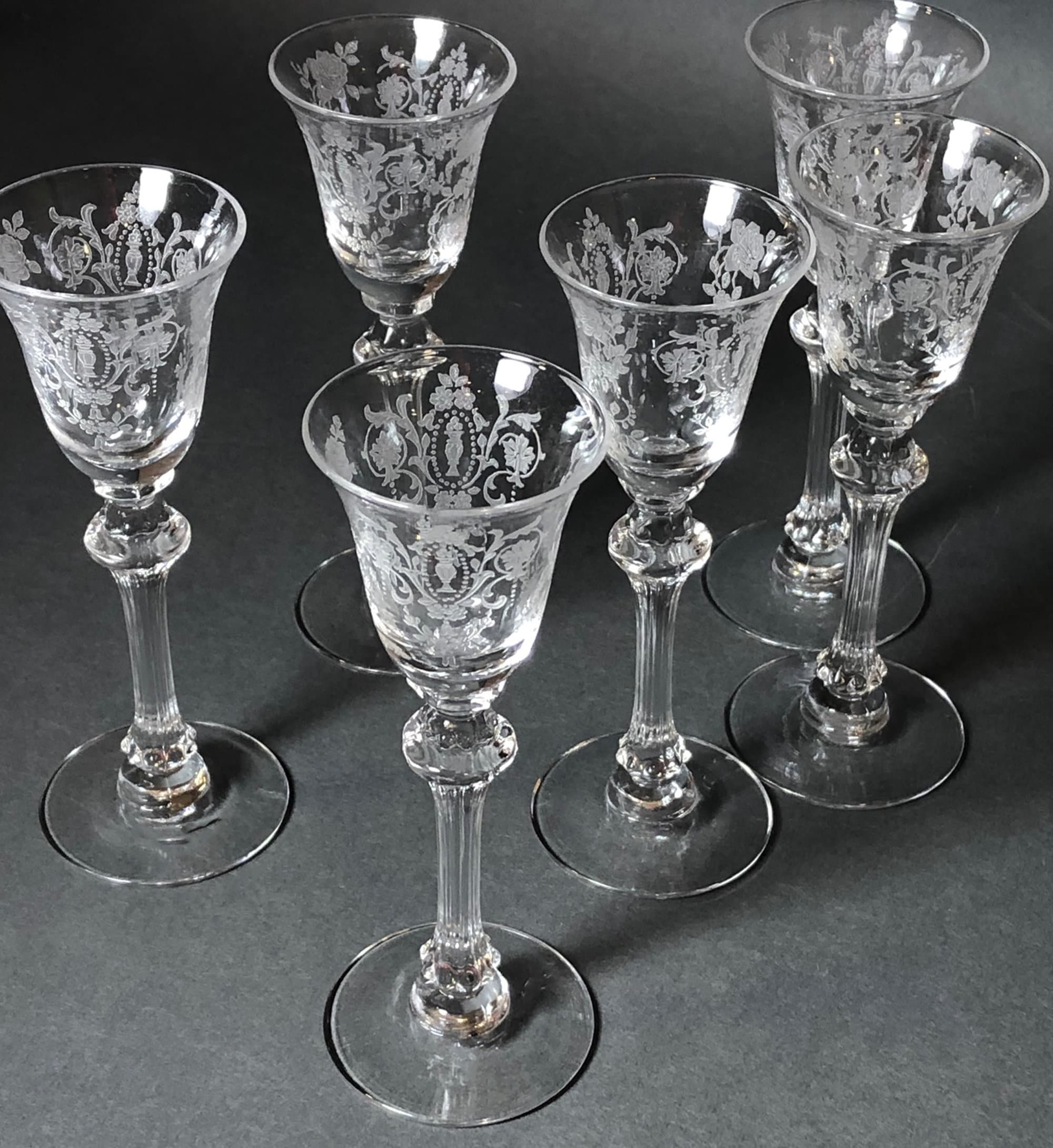7 Vintage Crystal Cut Wine Cordials ~ Glasses, 1940's, Vintage