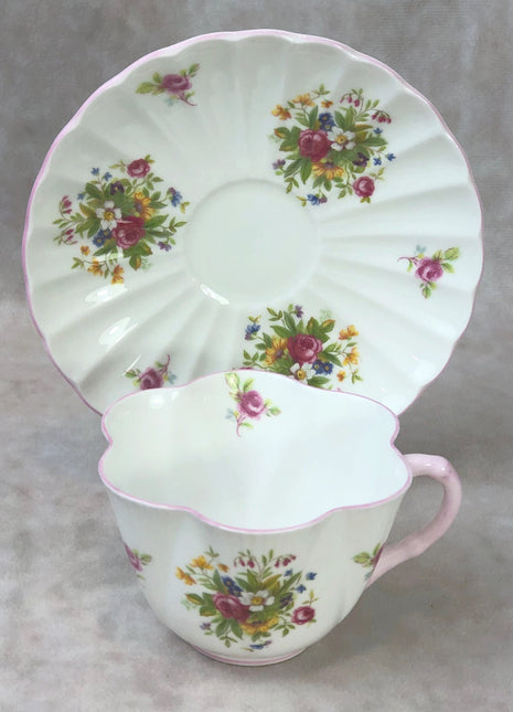Shelley Cup and Saucer with Floral Pattern. Bone China Made in England.
