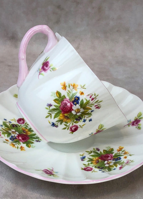 Shelley Cup and Saucer with Floral Pattern. Bone China Made in England.