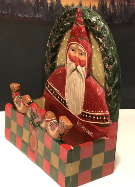 Vintage Letters To Santa Sorter /Christmas Decor/Resin Box with Wood Texture/ Rustic Stand with Folk Hand Painted Details.