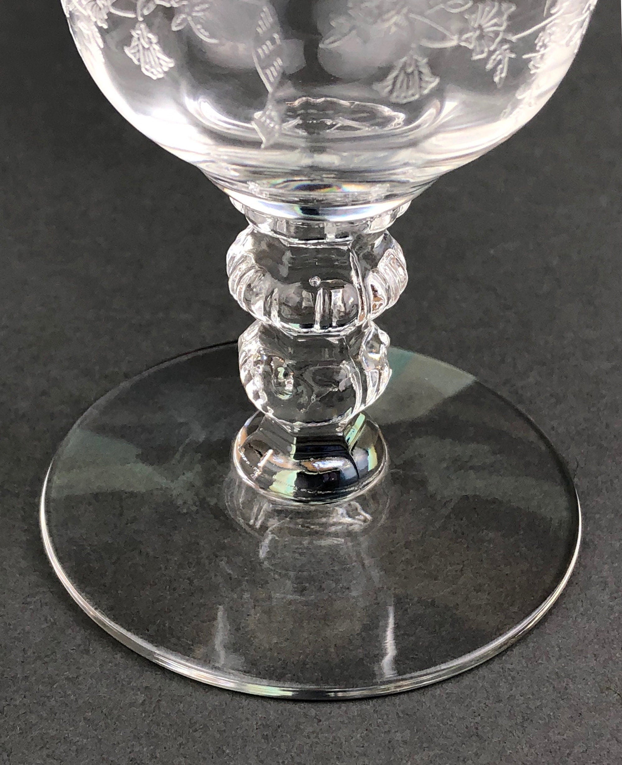 6 Fostoria Crystal Wine Glasses - Heisey Orchid Etch – Anything