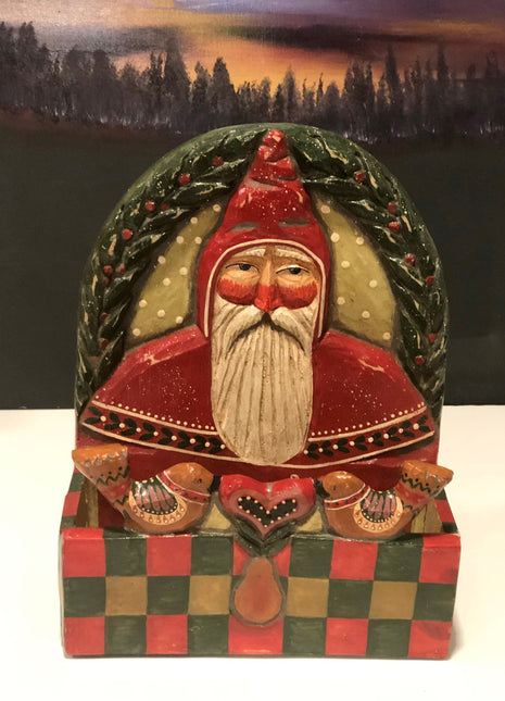 Vintage Letters To Santa Sorter /Christmas Decor/Resin Box with Wood Texture/ Rustic Stand with Folk Hand Painted Details.