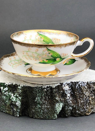 Vintage Teacup and Saucer with Lilies of the Valley Pattern.