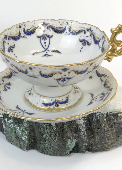 Vintage Porcelain Candy Dish in Shape of Teacup with Saucer. Huge Hand Painted Teacup with Saucer by Andrea by Sadek , 6957.