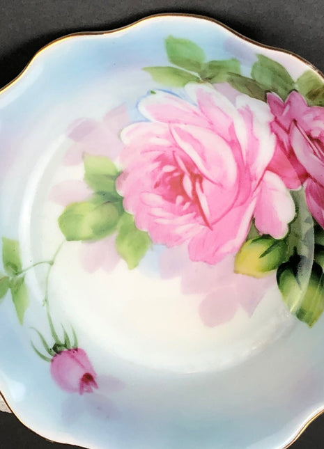 Antique Porcelain Candy Bowl / Berry Bowl / Vegetable Dish /Rice Serving Bowl by Nippon. Gorgeous Handled Hand Painted Roses. Gift Idea.
