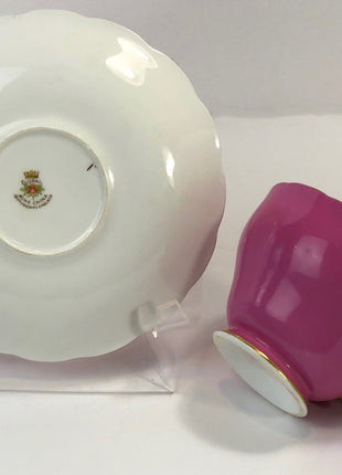 Vintage Cup and Saucer by Staffordshire, England. Hand Painted Tea Set Signed by Artist. Pink White Green. Christmas Gift Idea.