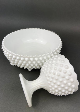 Milk Glass Bowl and Candy Dish. Hobnail Serving Dishes. White Table Centerpieces.