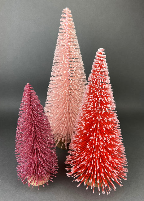 Bottlewasher Trees for Christmas Village or Display. Collection of Three Pink Pine Trees for Girl's Room or Home Decor.