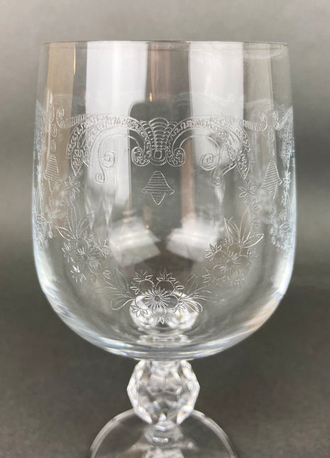 Vintage Crystal Wine or Juice Goblets. Bohemian Crystal by Crystalex. Queen's Lace Motif. Set of Six Etched Stem Glasses.