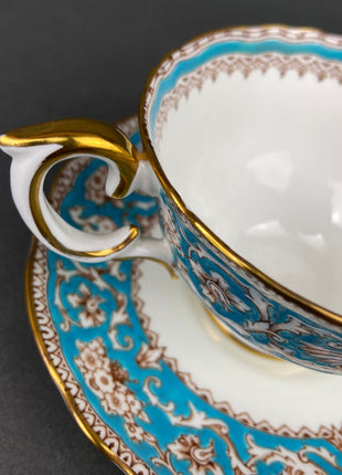 Vintage Tea Cup with Saucer. Crown Staffordshire Fine Bone China. Ellesmere Motif. Made in England.