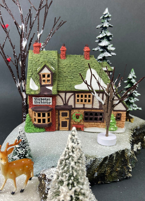 Christmas Village House.  Department 56.  New England Village Series. Illuminated Nicholas Nickleby Cottage.