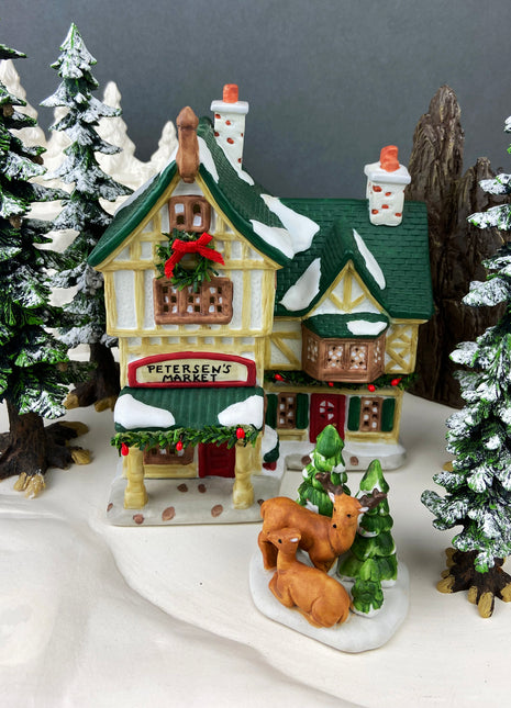Christmas Village Accessories. Illuminated Petersen's Market. Christmas Valley.