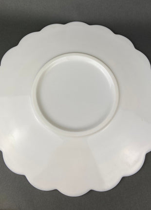 Milk Glass, Large Serving Plate. Plate with Grape Motif and Scalloped Edge.  White Table Setting.  Holiday Celebration.