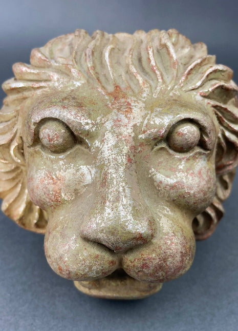 Lion Paper Weight or Office Sculpture/Figurine.  Distressed Gold/Silver Lion Head.