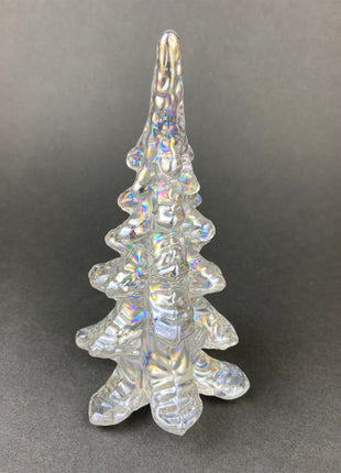 Crystal Christmas Trees by Enesco.  Hand Crafted Glass Pine Trees.  Set of Two:  Iridescent and Speckled Trees.  Holiday Decor.