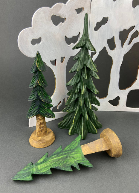 Rustic Christmas Village Accessories. Set of Three Wood like Gnarly Trees. Cabin Holiday Decor.