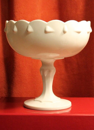 Milk Glass Tear Drops Design Footed Bowl. Bowl or Compote or Planter Made by Indiana Glass Co.