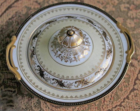 Lidded Sugar Bowl , Noritake China.  Hand Painted Candy Dish with Lid Made in Japan / Devon 103041.