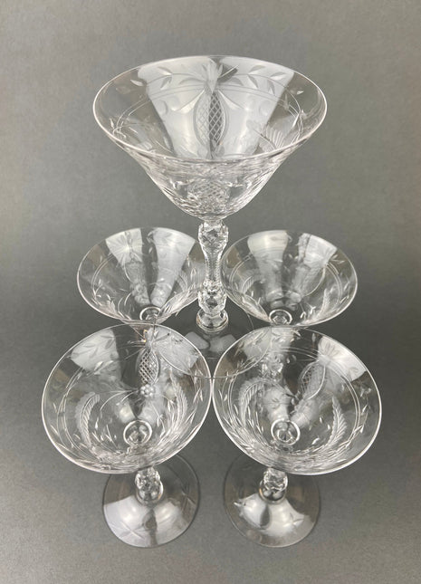 Vintage Cut Crystal Champagne Glasses. Set of 6 Vintage Glasses. Fine Stemware.