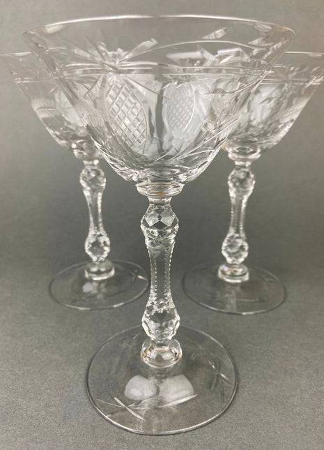 Vintage Cut Crystal Champagne Glasses. Set of 6 Vintage Glasses. Fine Stemware.