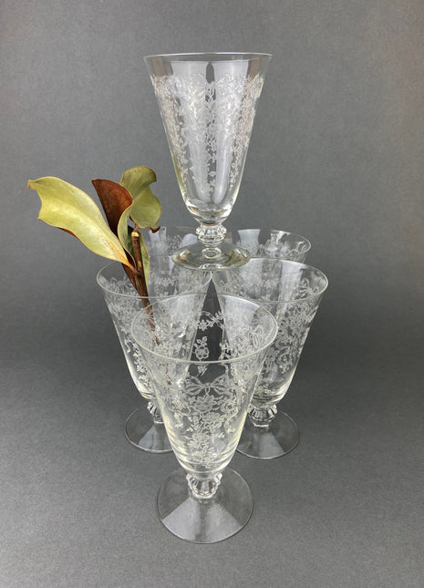 Fenton Water or Ice Tea Crystal Goblets.  Romance by Fenton Glasses.   Set of 6 Vintage Stemware