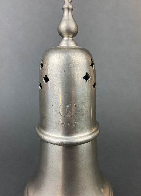Vintage Pewter Cinnamon and Sugar Shaker. Reed and Burton Muffineer. Subscribed with "Ladies Doubles Runner Up."