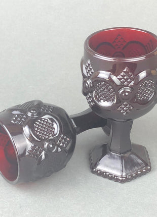 Avon Cape Cod Wine / Liquor Goblets in Ruby Red Color. Set of Two Glasses.