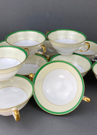 Vintage Porcelain Soup Bowls By Meito, Japan. Hand Painted Fine China. Set of Twelve. Fine Tableware.