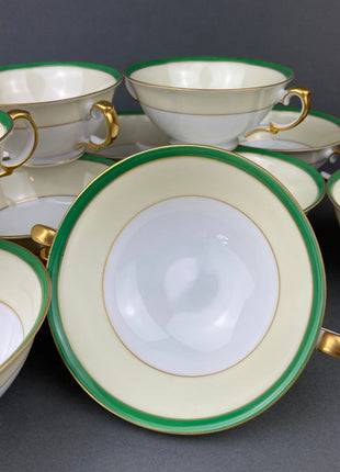 Vintage Porcelain Soup Bowls By Meito, Japan. Hand Painted Fine China. Set of Twelve. Fine Tableware.
