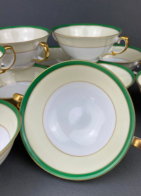 Vintage Porcelain Soup Bowls By Meito, Japan. Hand Painted Fine China. Set of Twelve. Fine Tableware.