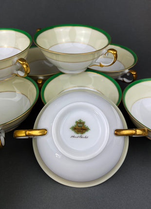 Vintage Porcelain Soup Bowls By Meito, Japan. Hand Painted Fine China. Set of Twelve. Fine Tableware.